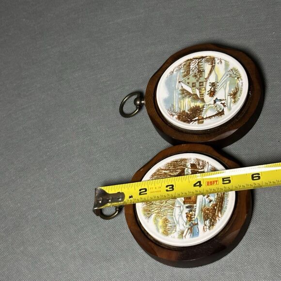 2 Vntg Jerry Abrams Currier Ives Wall Plaque Cottage Decor Ceramic Tile & Wood - Picture 12 of 12